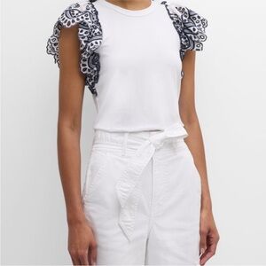 Veronica Beard Julianka Embroidered Sleeve Top in White Size Medium